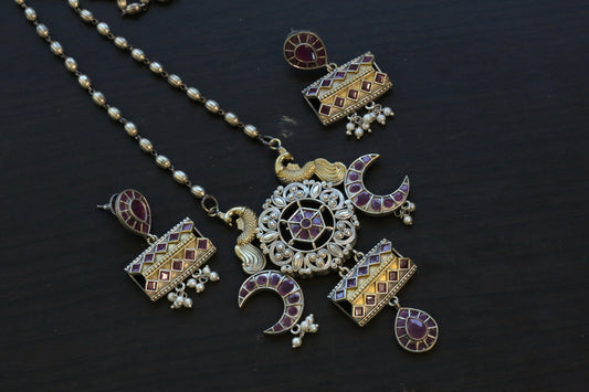 Dual Tone Chand Necklace Set - Ruby