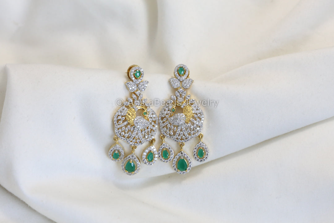 Mayura Emerald & Clear CZ Earrings