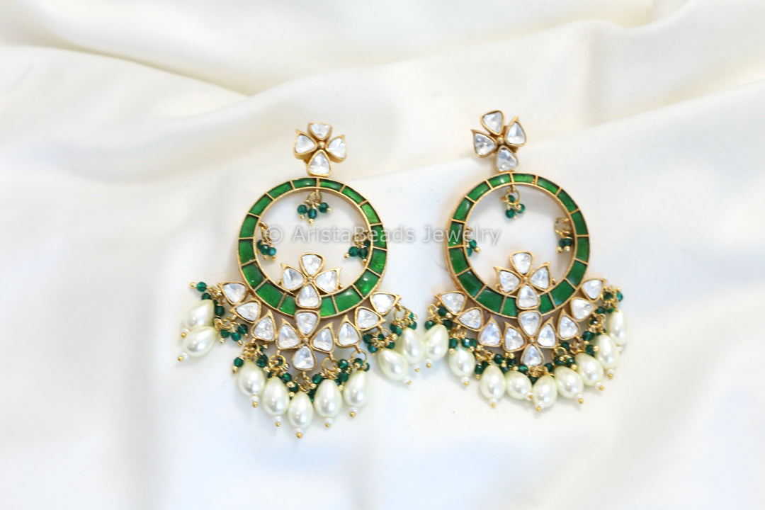 Polki Jadau Chandbaali - Green