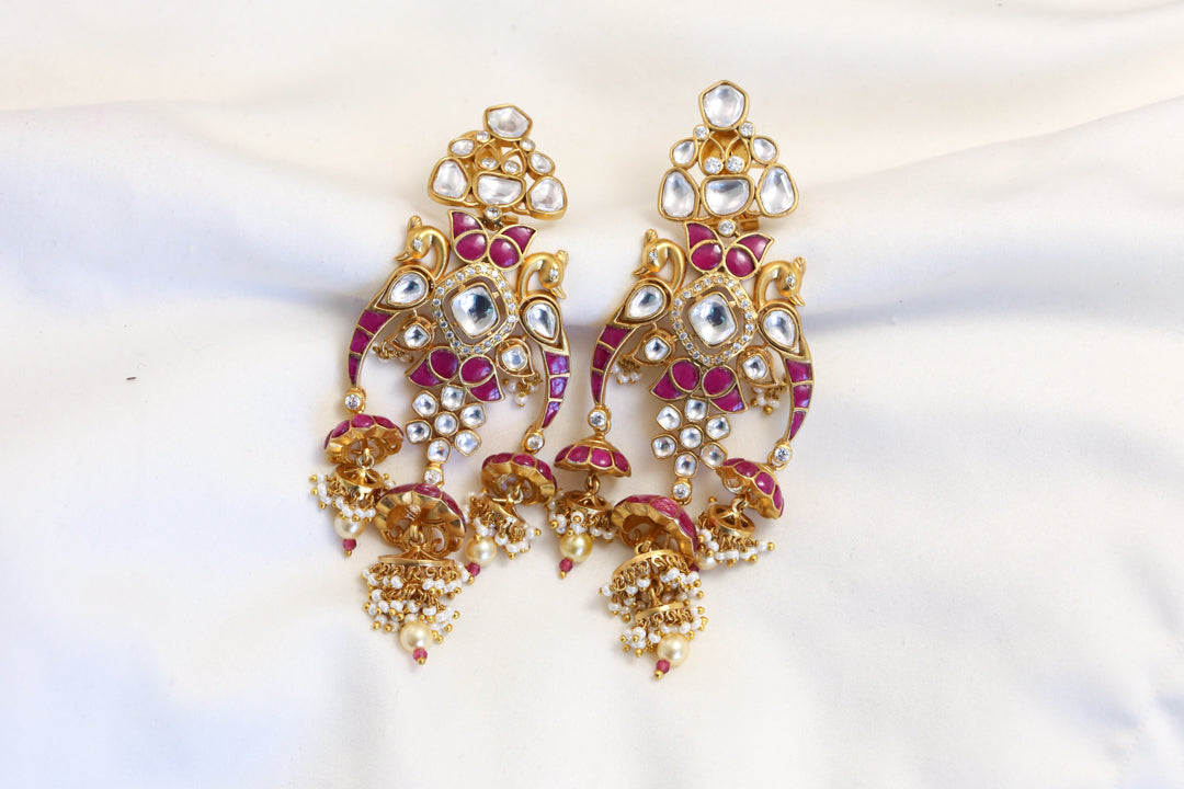 Premium 3 Tier Ruby Jadau & Uncut Kundan Jhumka