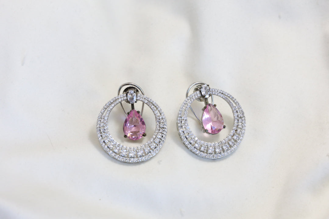Premium CZ Chandbaali Earrings - Pink