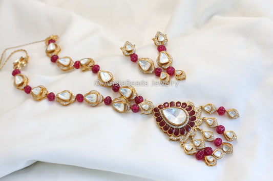 Premium Quality Red Polki Necklace Set