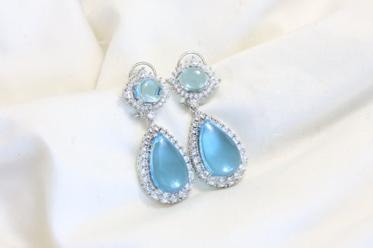 Candy Look Pota & CZ earrings -Aqua Blue