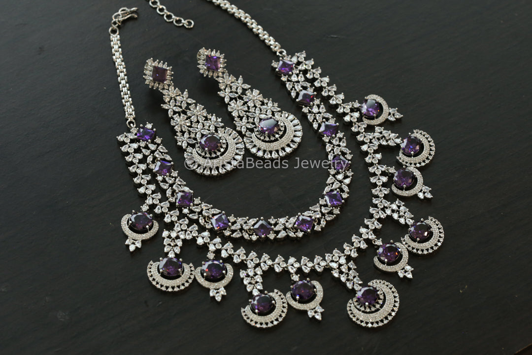 Premium Nano CZ Necklace Set - Purple