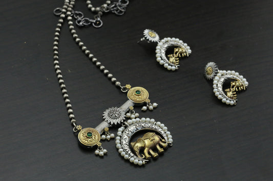 Dainty Dual Tone Necklace Set - Green
