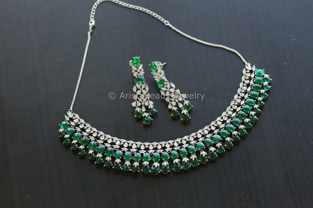 Premium Quality CZ Necklace Set - Green Pota