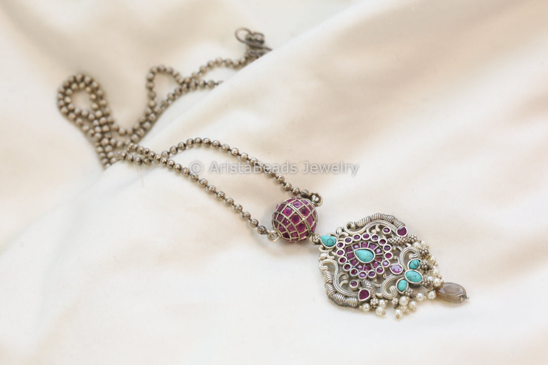 Jadau Look Pendant Necklace - Turquoise Ruby