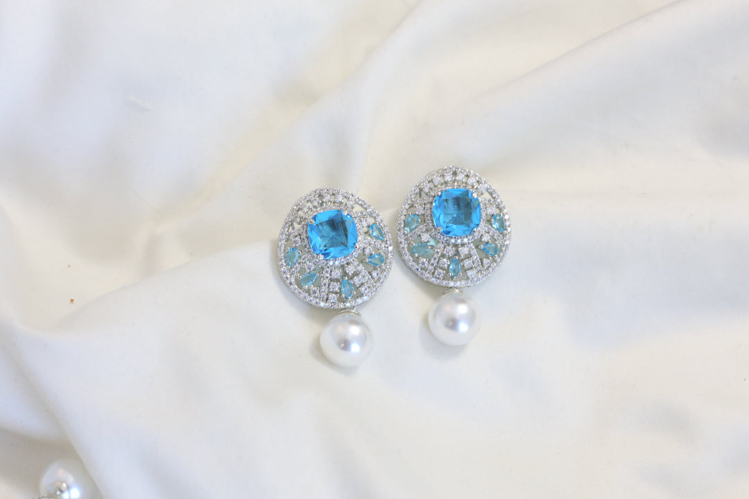 Premium CZ & Pearl Studs - Aquamarine