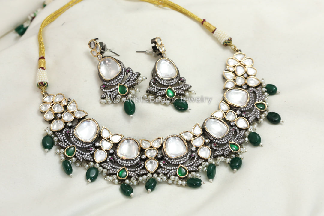 Premium Victorian Uncut Polki Necklace Set