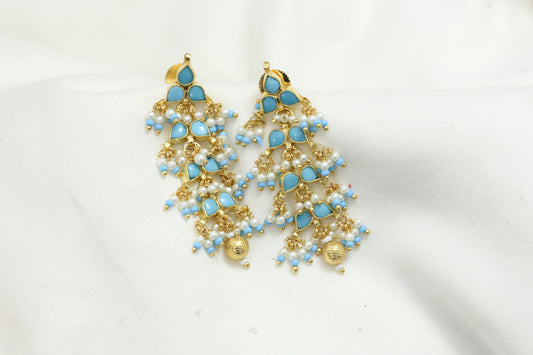Dainty Pachi Kundan Earrings - Turquoise