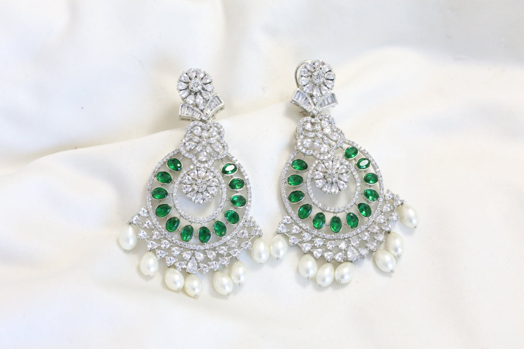 Premium CZ & Hydro Chandbaali - Green