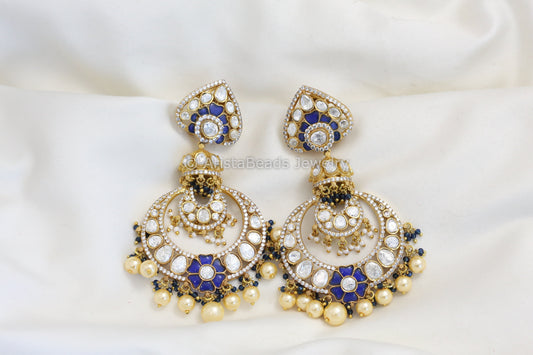 Real Moissanite Blue Kundan Jadau Earrings