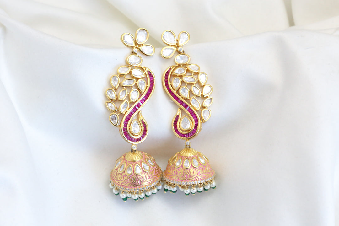Polki Kundan &  Baguette Ruby Enamel Jhumka