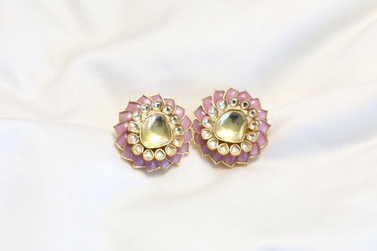 Premium Pink Uncut Polki Studs
