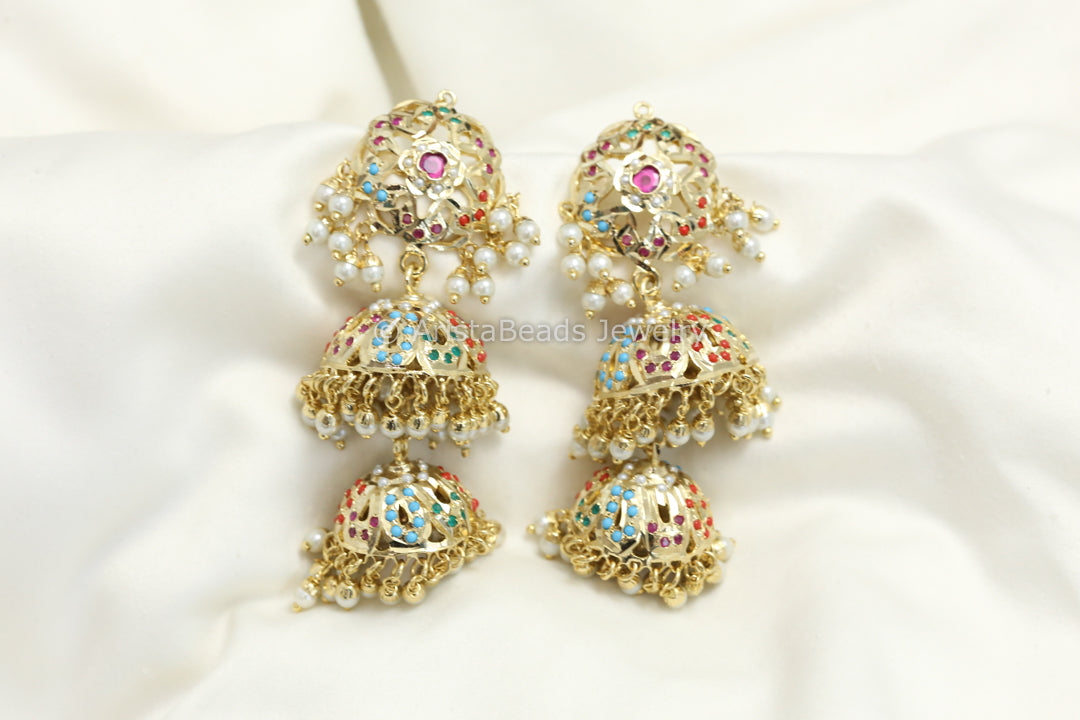 CZ Jadau  Layered Jhumka