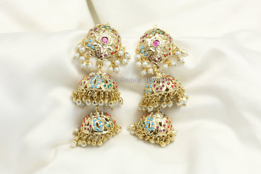 CZ Jadau  Layered Jhumka