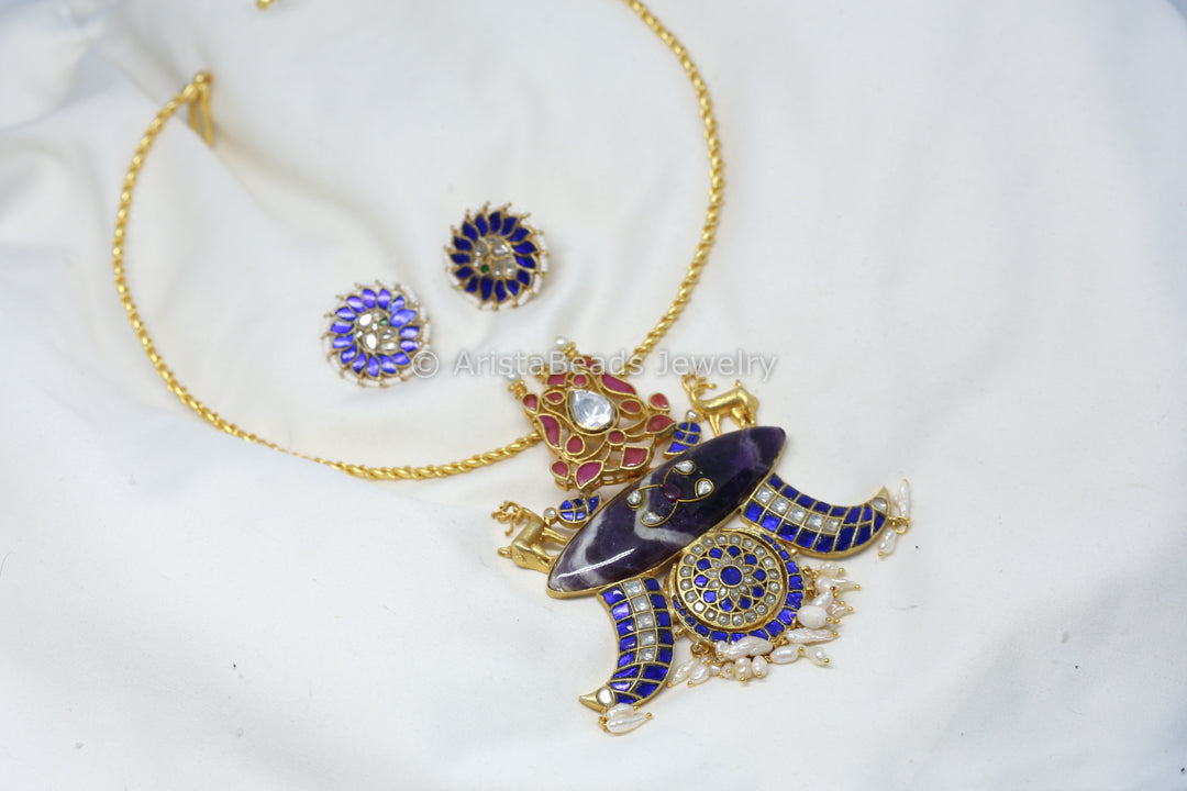 Jadau Fusion Hasli Necklace Set - Amethyst (Removable)