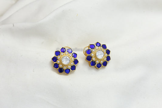 Jadau Kundan Polki Studs - Blue