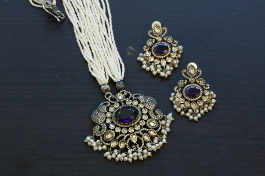 Dual Tone Victorian  Necklace Set  - Purple