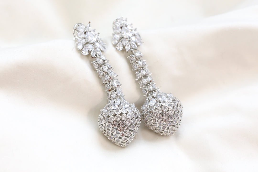 One Of A Kind Silver Finish CZ Earring