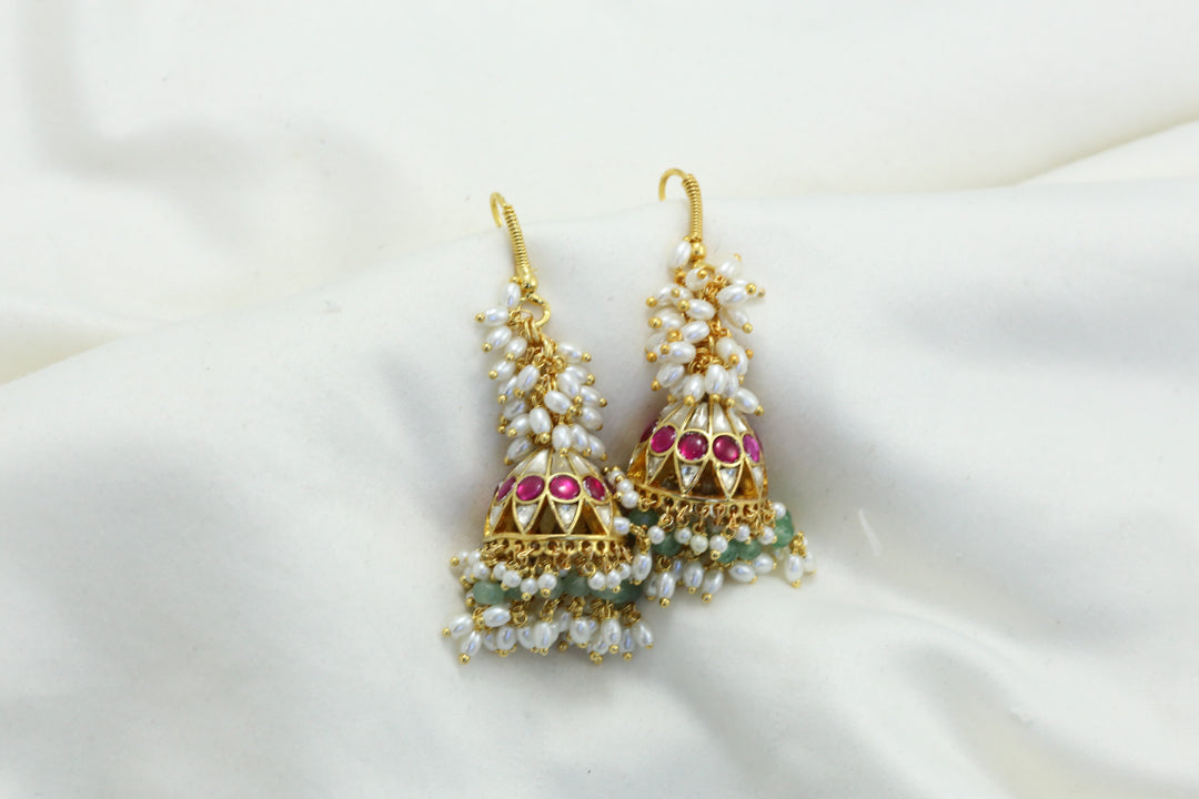 Rice Pearl Kundan Jhumka
