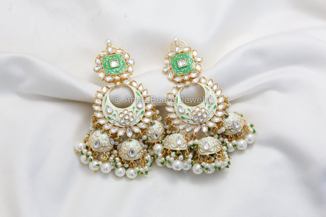 Layered Enamel Polki Kundan Jhumka