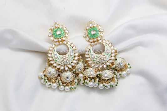 Layered Enamel Polki Kundan Jhumka