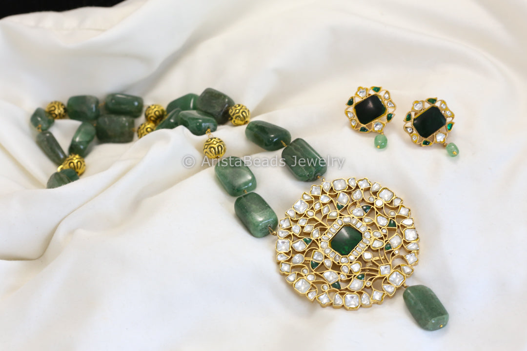 Next to Real Jadau Kundan Necklace Set - Strawberry Quartz