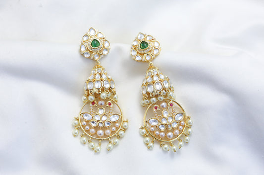 Foil Kundan Polki Jhumka Chandbaali - Green