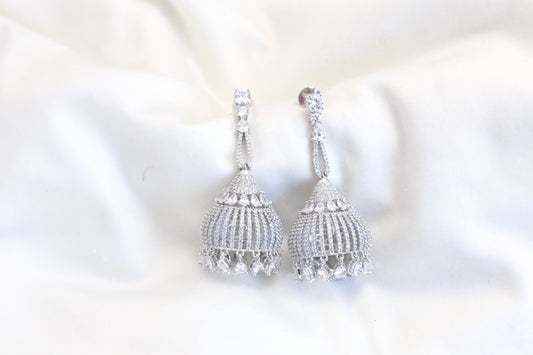 Clear CZ Jhumka Silver Finish