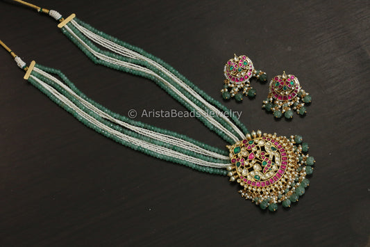 Royal Fine Pachi Kundan Long Necklace Set - Aventurine