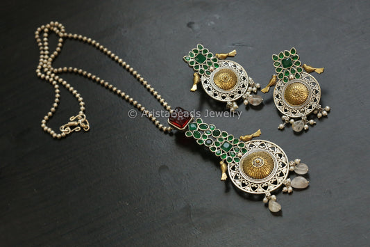 Dainty Dual Tone Necklace Set - Red