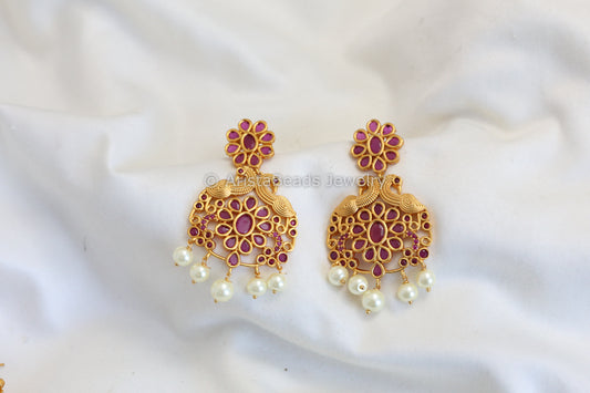Antique Gold Chandbaali - Ruby
