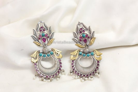 Dual Tone Chandbaali - Ruby Turquoise