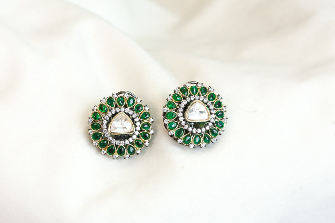 Premium Green Pota & Kundan Polki Studs