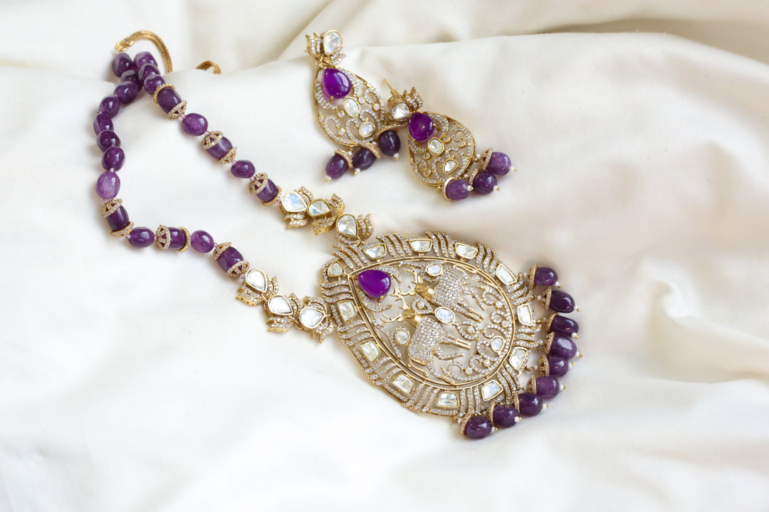 Premium Purple CZ Uncut Kundan Set