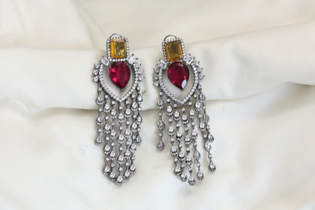 Premium Yellow Red Doublet CZ Earrings