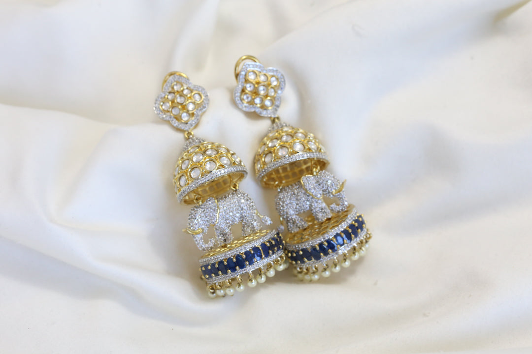 Premium CZ Kundan Blue Jhumka