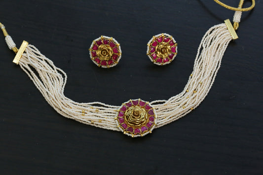 Dainty Pachi Necklace Set - Ruby