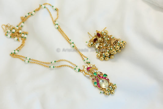 Dainty Pachi Kundan Chain Necklace Set