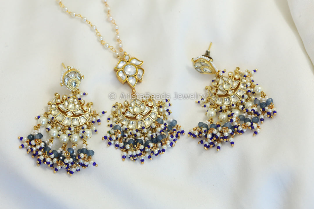 Neelam Pachi Kundan Pearl Necklace Set