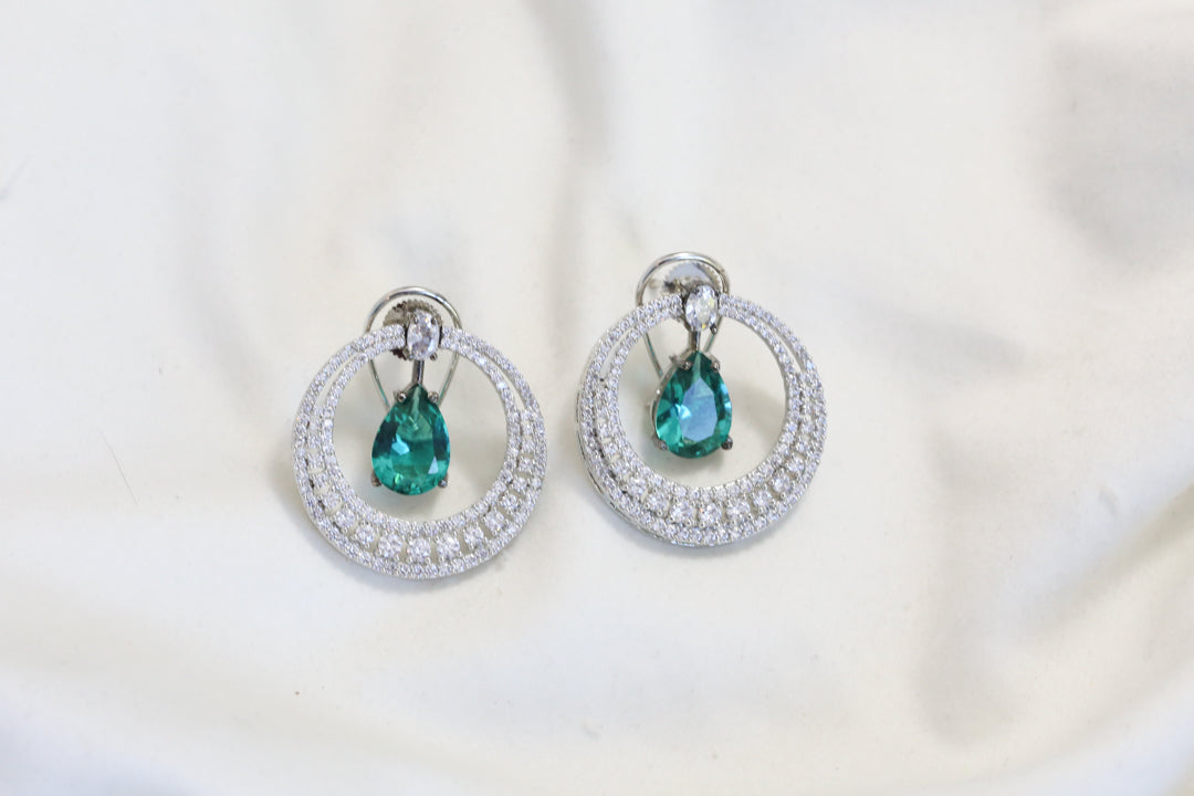 Premium CZ Chandbaali Earrings - Sea Green