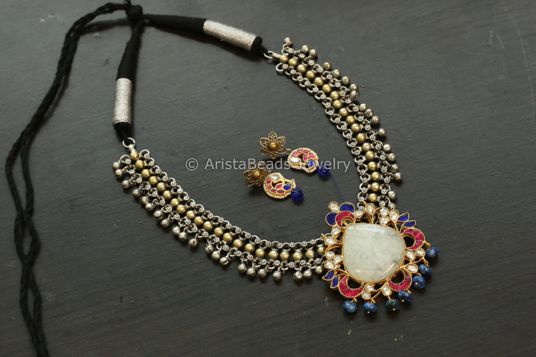 Moonstone Jadau Kundan Pendant Necklace Set - Style 2