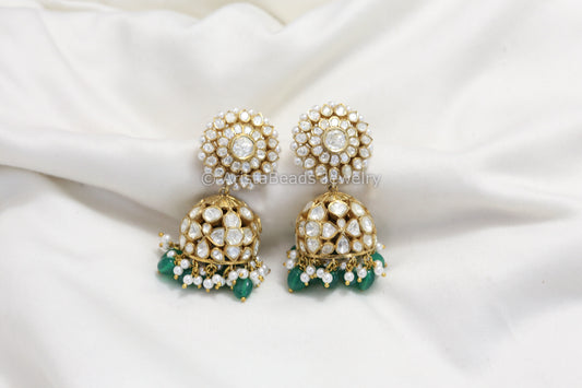 925 Sterling Silver Jhumka With Real Moissanite Polki