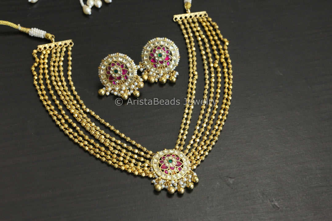 Laser Cut Ball Chain Pachi Necklace Set