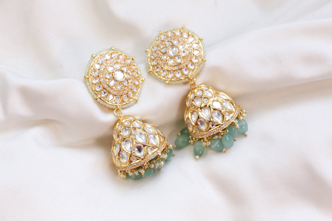 Premium Kundan Jhumka - Mint