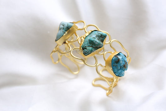 Turquoise Stone Brass Bracelet (Adjustable)