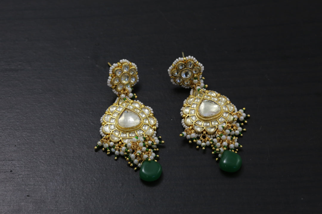 Faceted Pachi Jadau Work Chandbaali  -Clear
