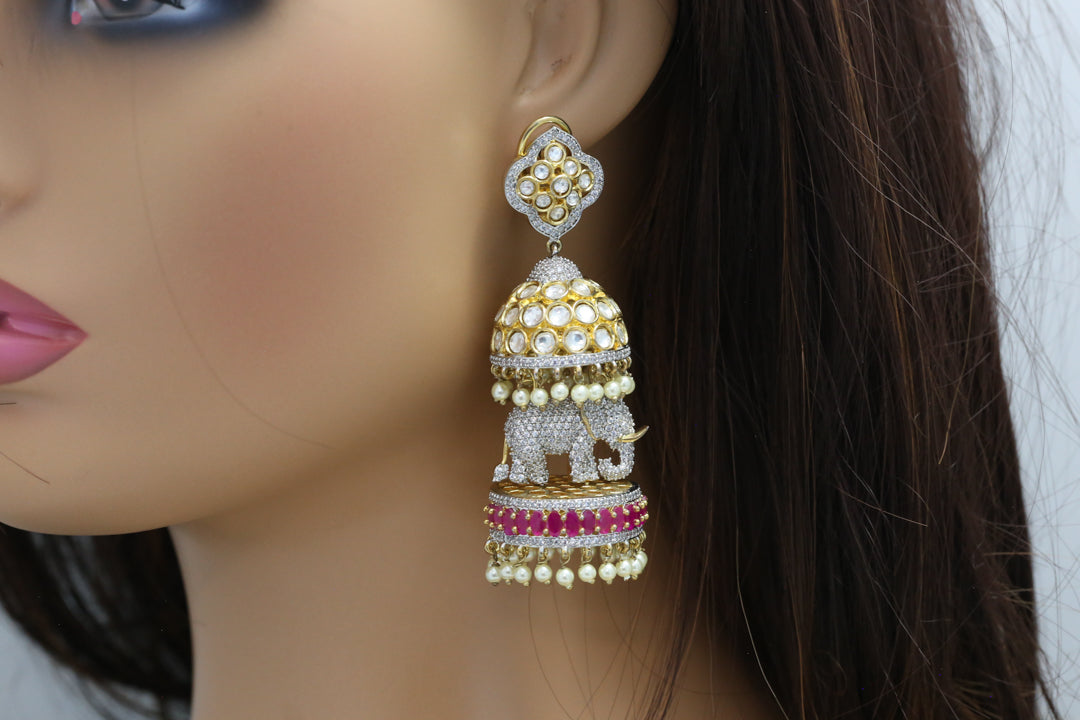 Premium CZ Kundan Ruby Jhumka