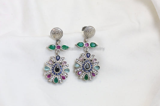 CZ Polki Silver Look Earrings - Multi
